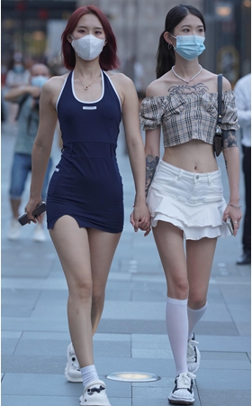 蓝色连体包臀裙美女(157P)