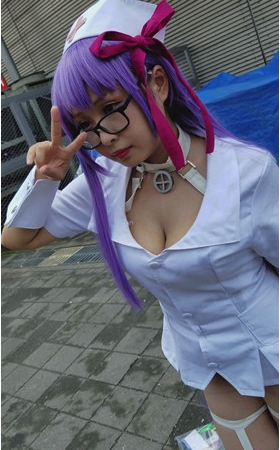 护士装紫色长发cosplay美女