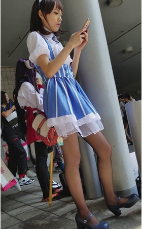 黑丝蓝色女仆cosplay美女