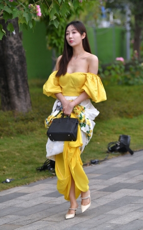 裹胸黄裙装美女