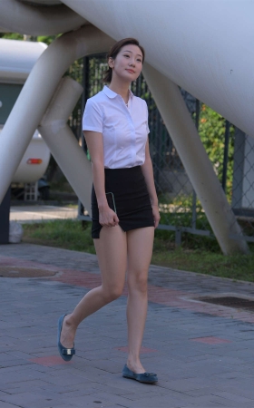一只麋鹿摄影作品 - 黑色制服包臀裙美女