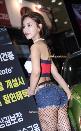 [辉辉赛贴-韩国改装车展]短发渔网袜车模 [20P]
