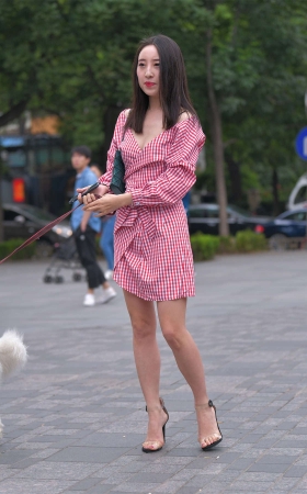 红石街拍作品 - 路边遛狗的长腿美女2