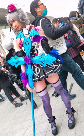 紫色丝袜cosplay的二次元美少女