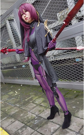 紫色连衣网袜cosplay美女