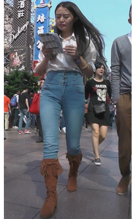 高腰蓝牛紧身美女