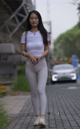 一始街拍作品 白色瑜伽裤美女