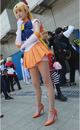 橘色短裙肉丝美女cosplay