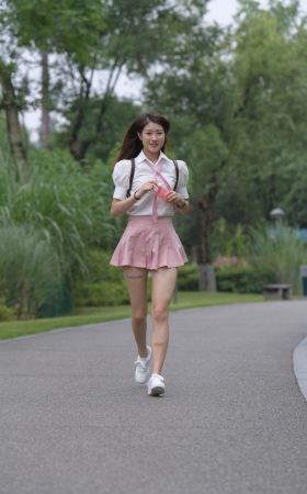粉色短裙美眉