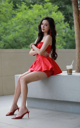 红裙长腿高跟美女