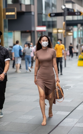 连体包臀裙长发妹子
