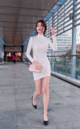 御风街拍 白色包臀裙肉丝婷婷