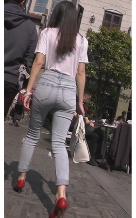 牛仔高腰紧身美女