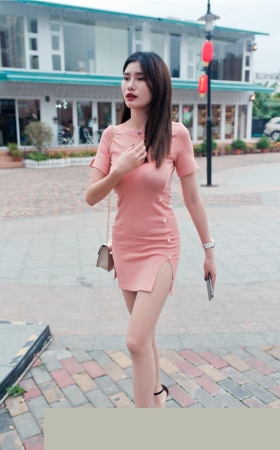 粉裙肉丝美女婷婷渔人码头等待FF042